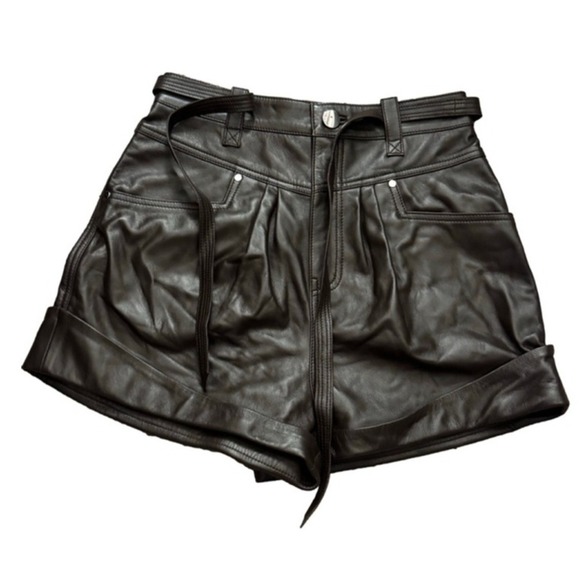 Revolve L'Academie Small Dark Brown Leather Shorts NWT $325 MSRP - Picture 1 of 13